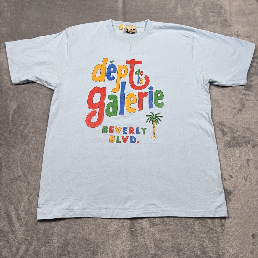 Gallery Dept T-Shirt Men's XXL Baby Blue De La Galerie Cafe Graphic Pullover